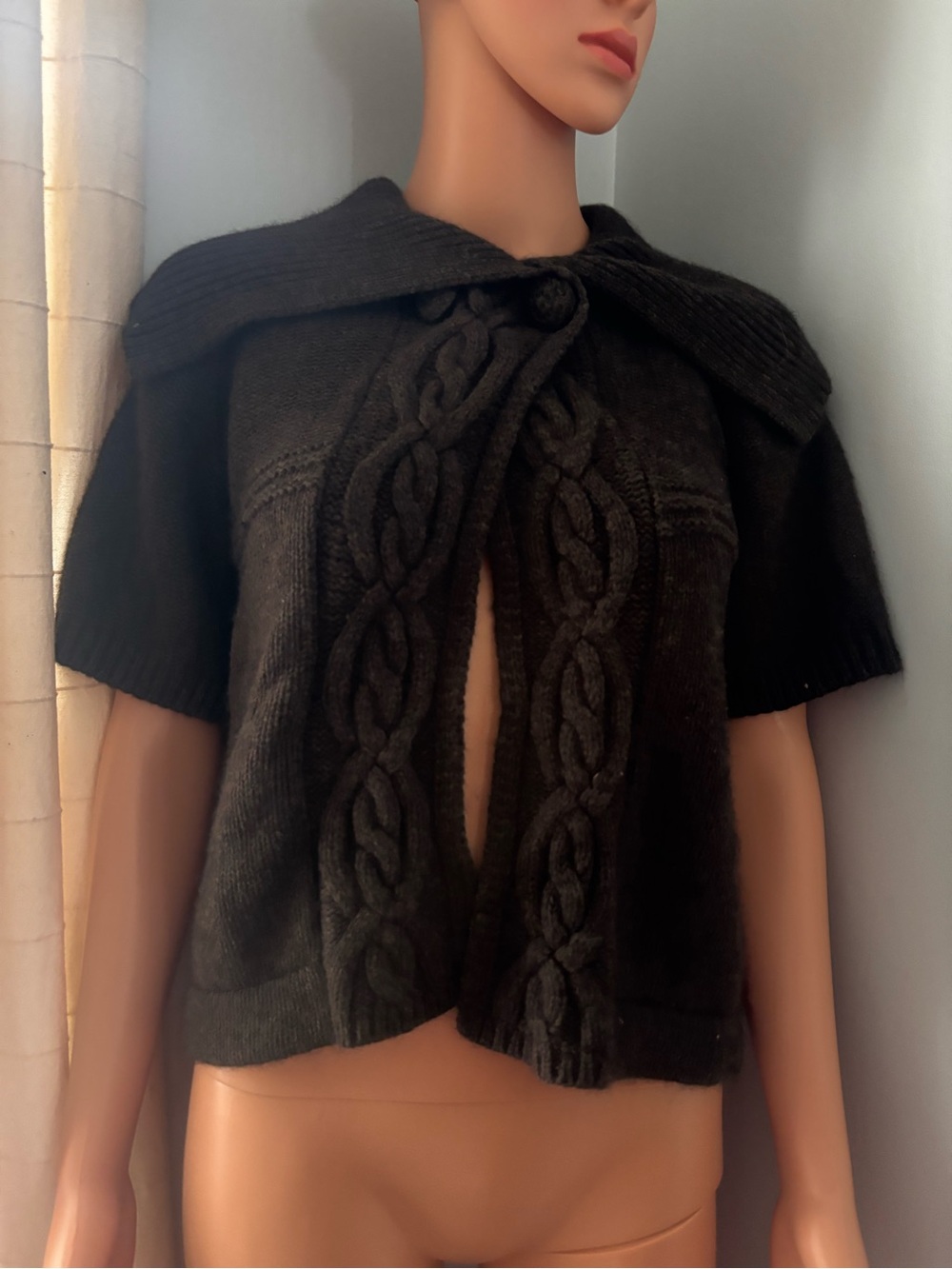Merona Black Short-Sleeve Cable Knit Shrug with Folded Collar